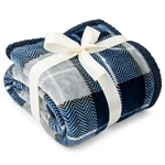 Wholesale Blue Navy Plaid Sherpa Throw Blanket