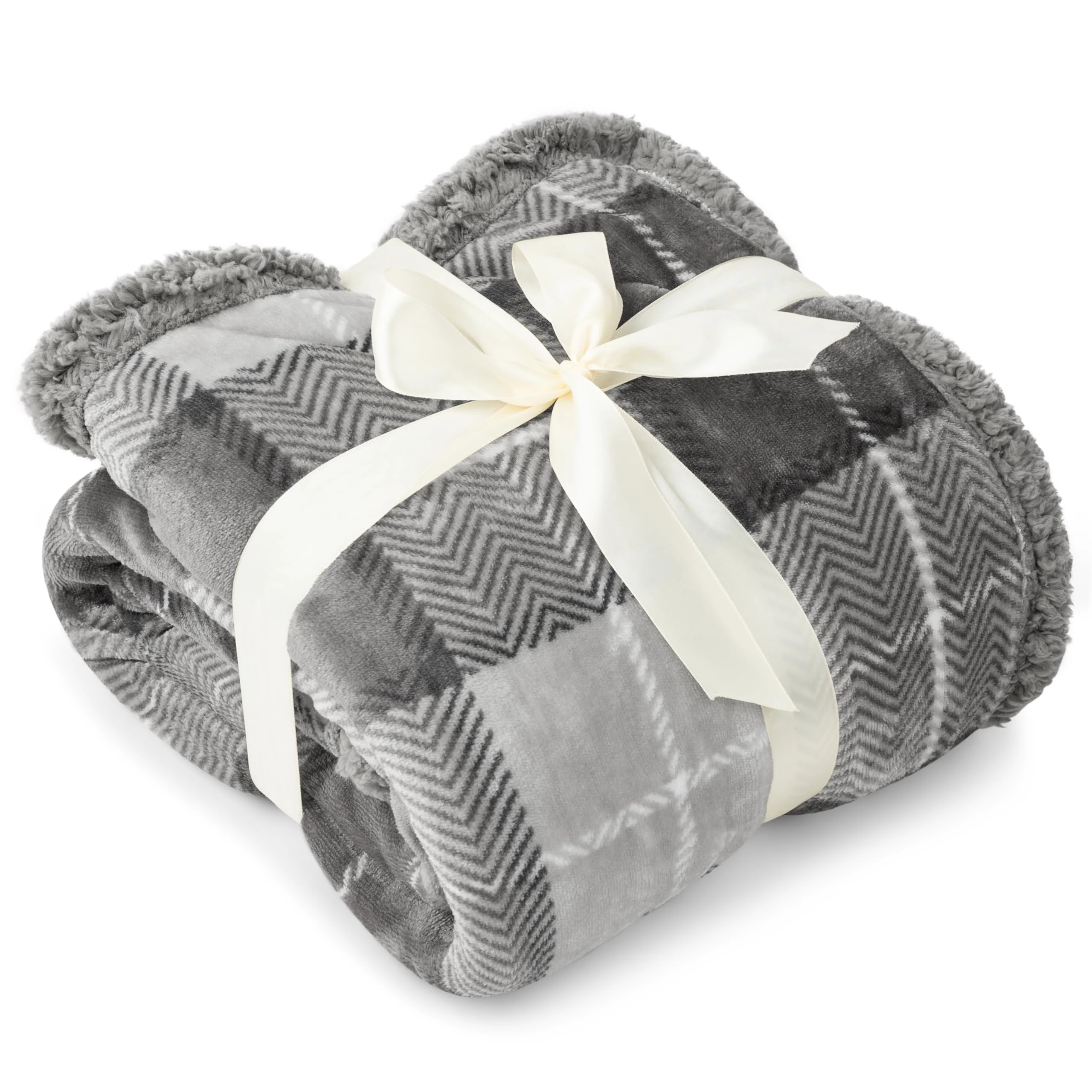 Wholesale Grey Plaid Sherpa Throw Blanket - krcareer